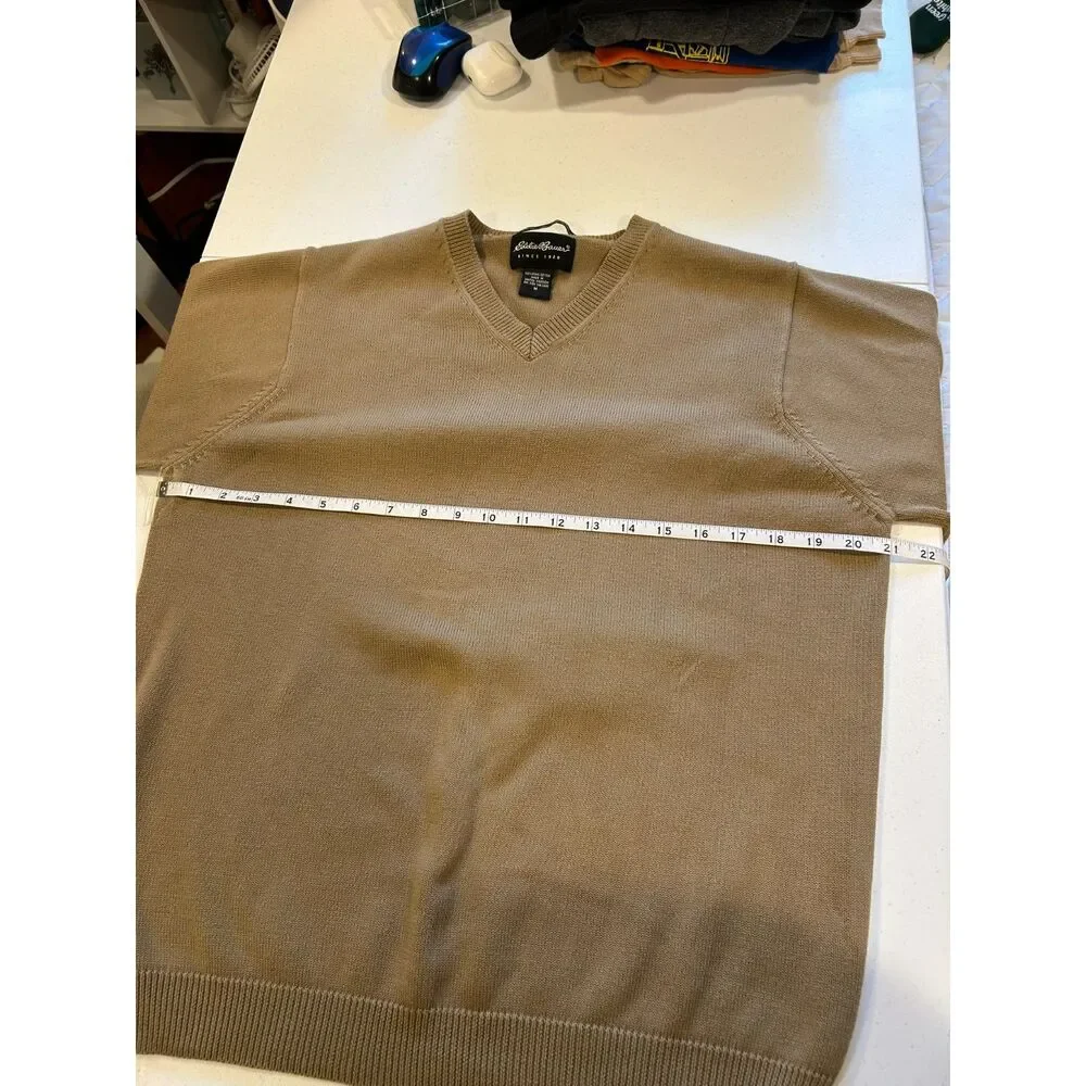 Eddie Bauer Men's M Luxe Pima Cotton Light Brown Knit Sweater Casual Classic